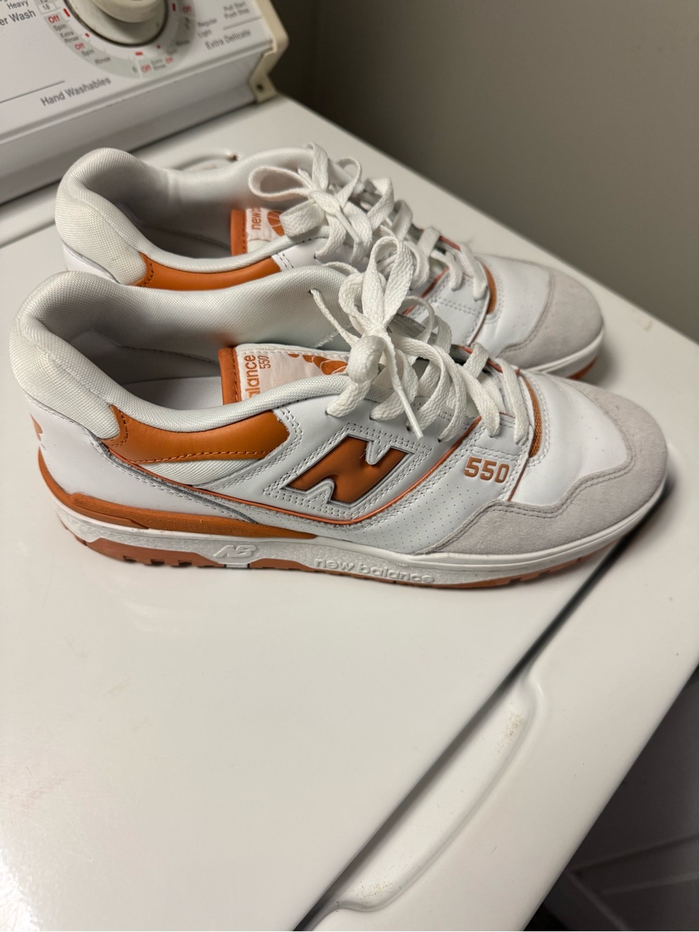 New Balance 550 White and Orange Low-Top Sneakers